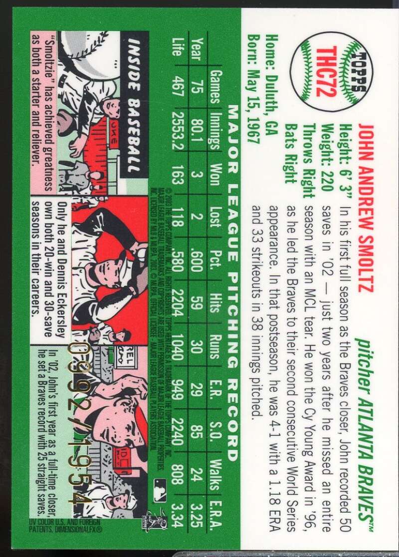 John Smoltz Card 2003 Topps Heritage Chrome #THC72  Image 2