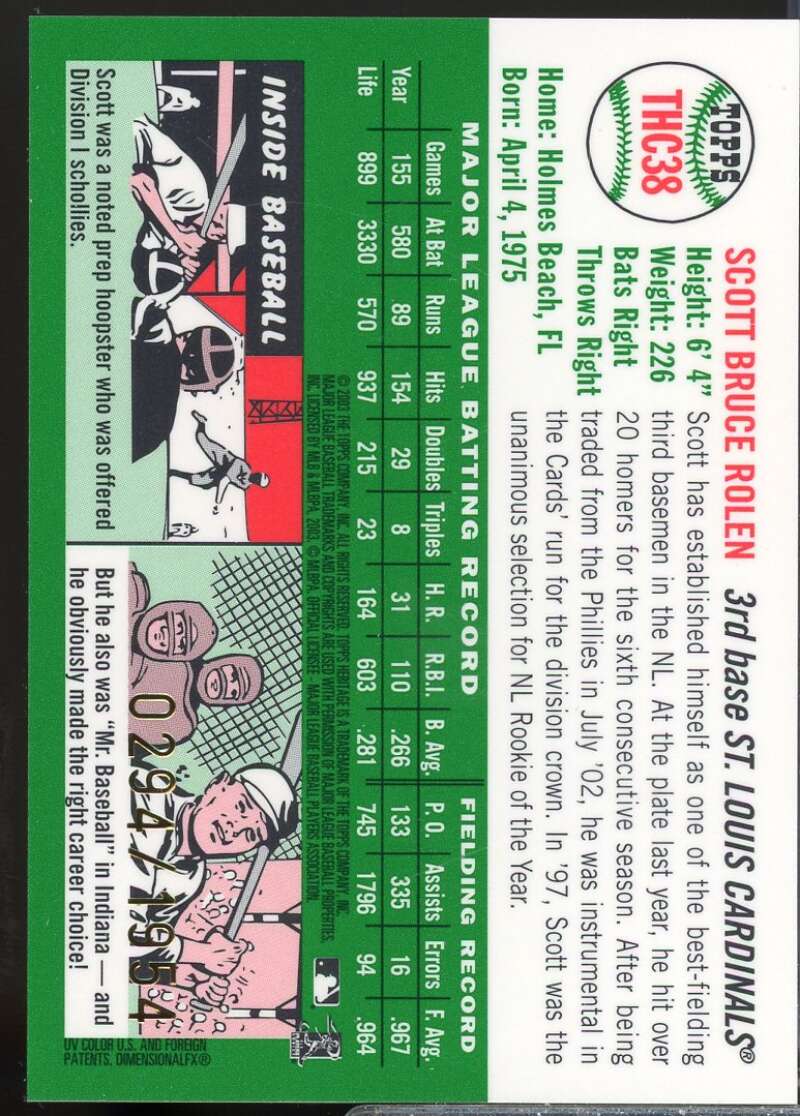 Scott Rolen Card 2003 Topps Heritage Chrome #THC38  Image 2