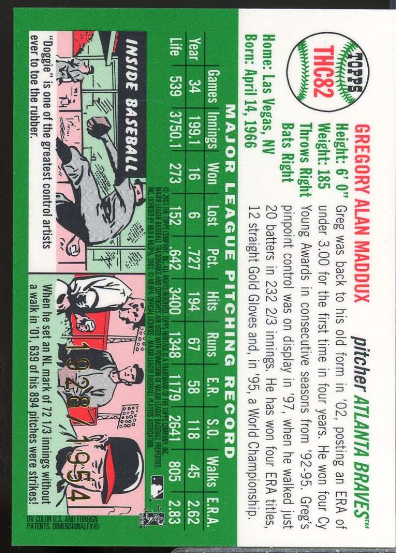Greg Maddux Card 2003 Topps Heritage Chrome #THC82  Image 2