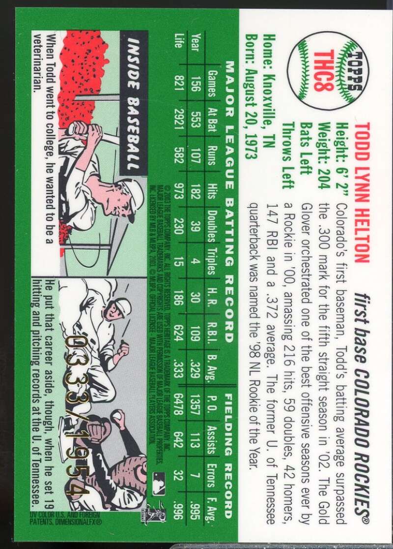 Todd Helton Card 2003 Topps Heritage Chrome #THC8  Image 2