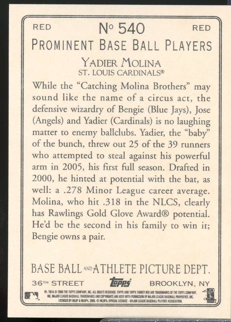 Yadier Molina Card 2006 Topps Turkey Red Red #540  Image 2