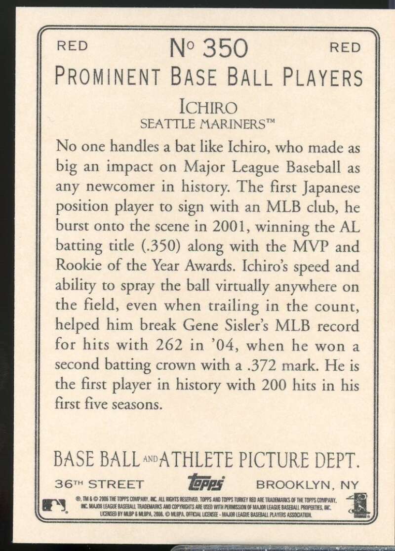 Ichiro Suzuki Card 2006 Topps Turkey Red Red #350  Image 2