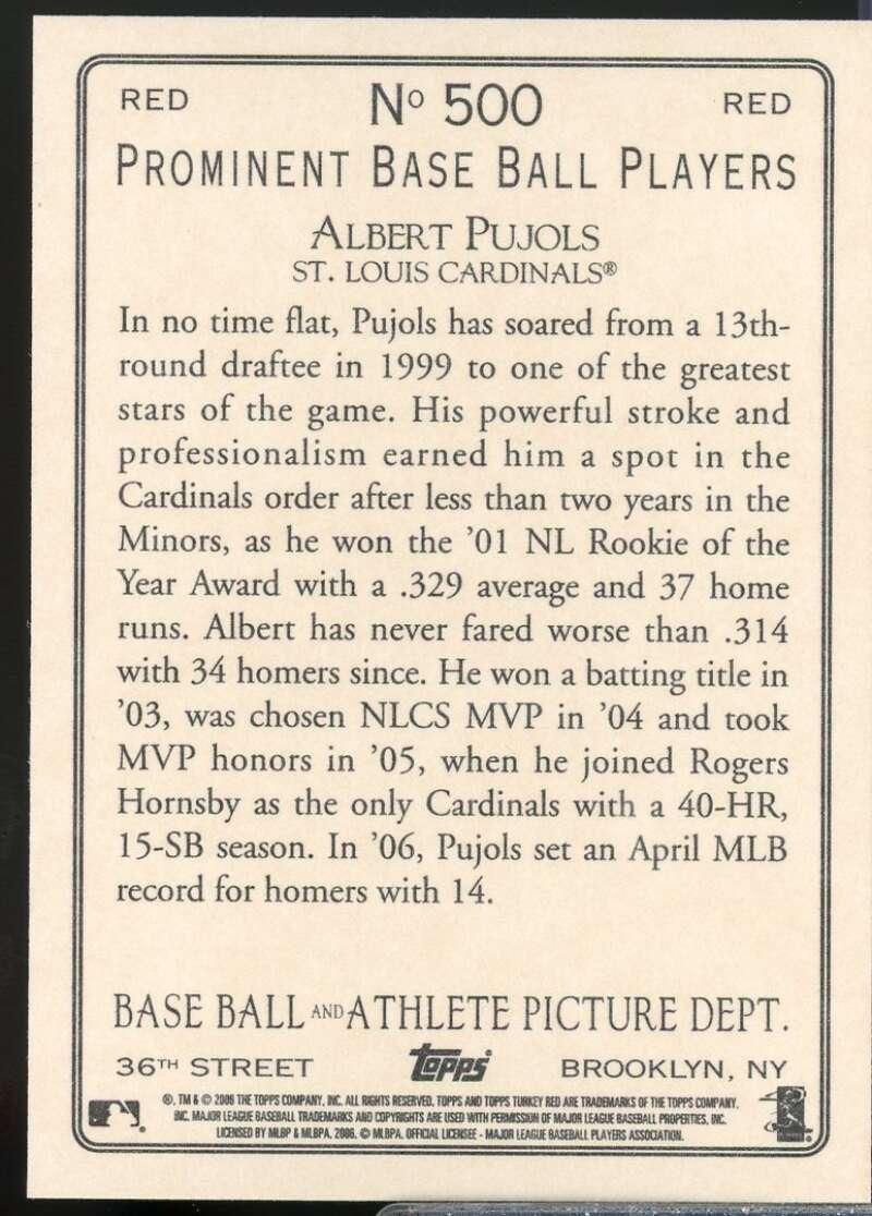 Albert Pujols Card 2006 Topps Turkey Red Red #500  Image 2