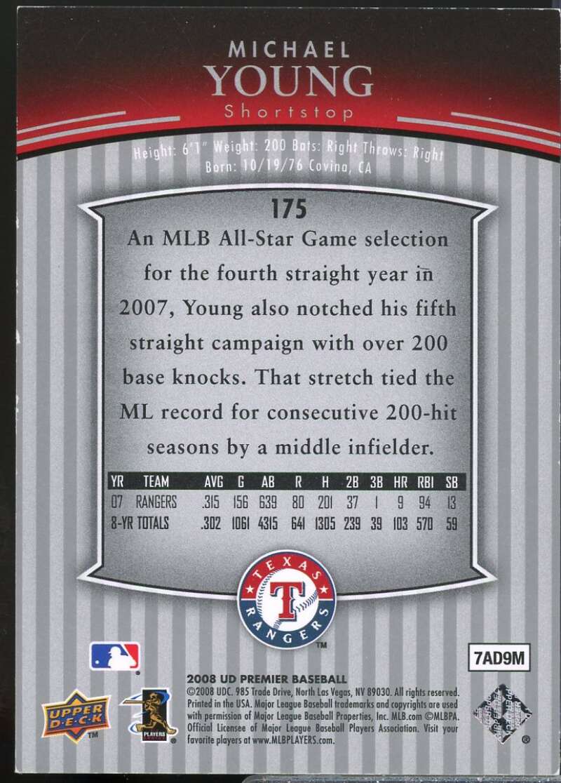Michael Young Card 2008 Upper Deck Premier Silver #175  Image 2