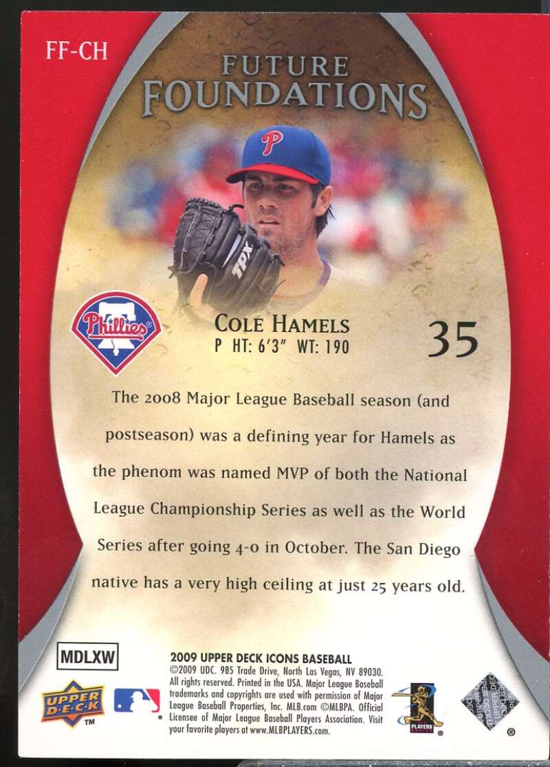 Cole Hamels Card 2009 Upper Deck Icons Future Foundations #CH  Image 2