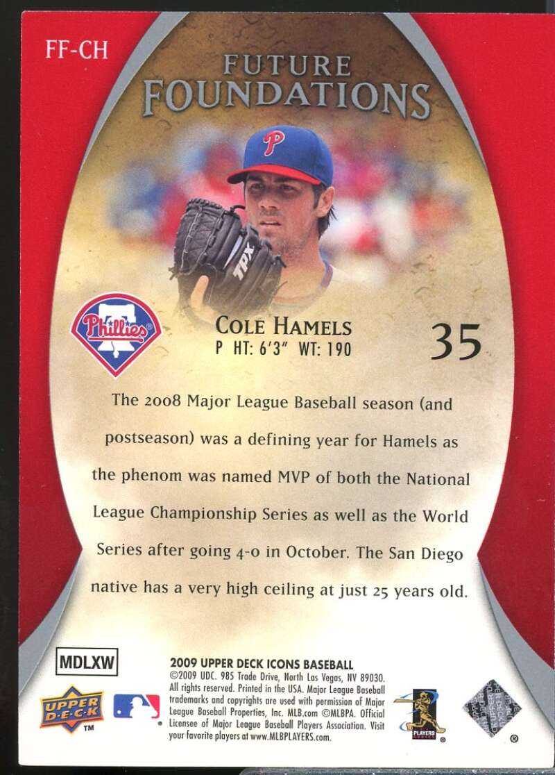 Cole Hamels Card 2009 Upper Deck Icons Future Foundations #CH  Image 2