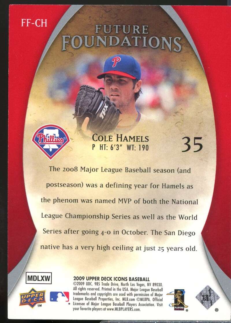 Cole Hamels Card 2009 Upper Deck Icons Future Foundations #CH  Image 2