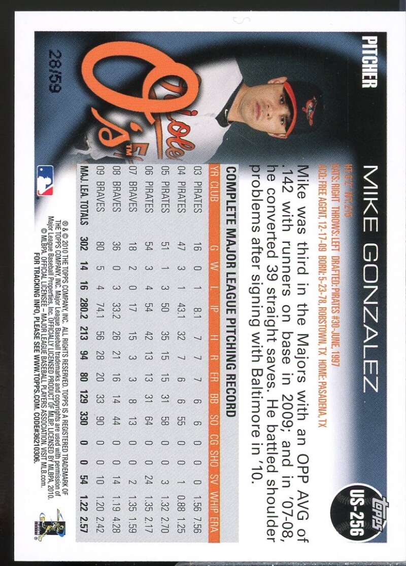 Mike Gonzalez Card 2010 Topps Update Black #US256  Image 2