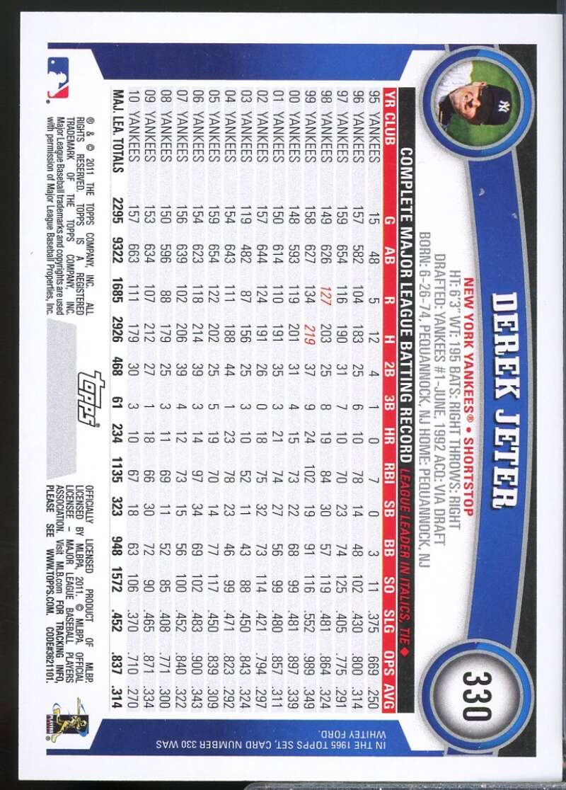 Derek Jeter Card 2011 Topps #330A  Image 2