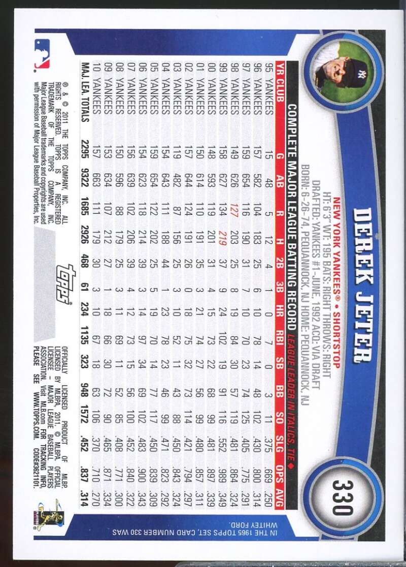 Derek Jeter Card 2011 Topps #330A  Image 2
