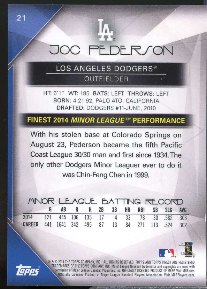 Joc Pederson Rookie Card 2015 Finest Refractors #21  Image 2