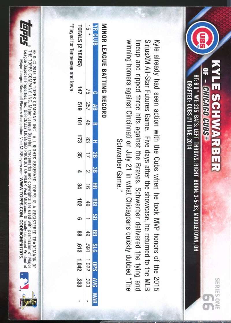Kyle Schwarber Rookie Card 2016 Topps 65th Anniversary #66  Image 2