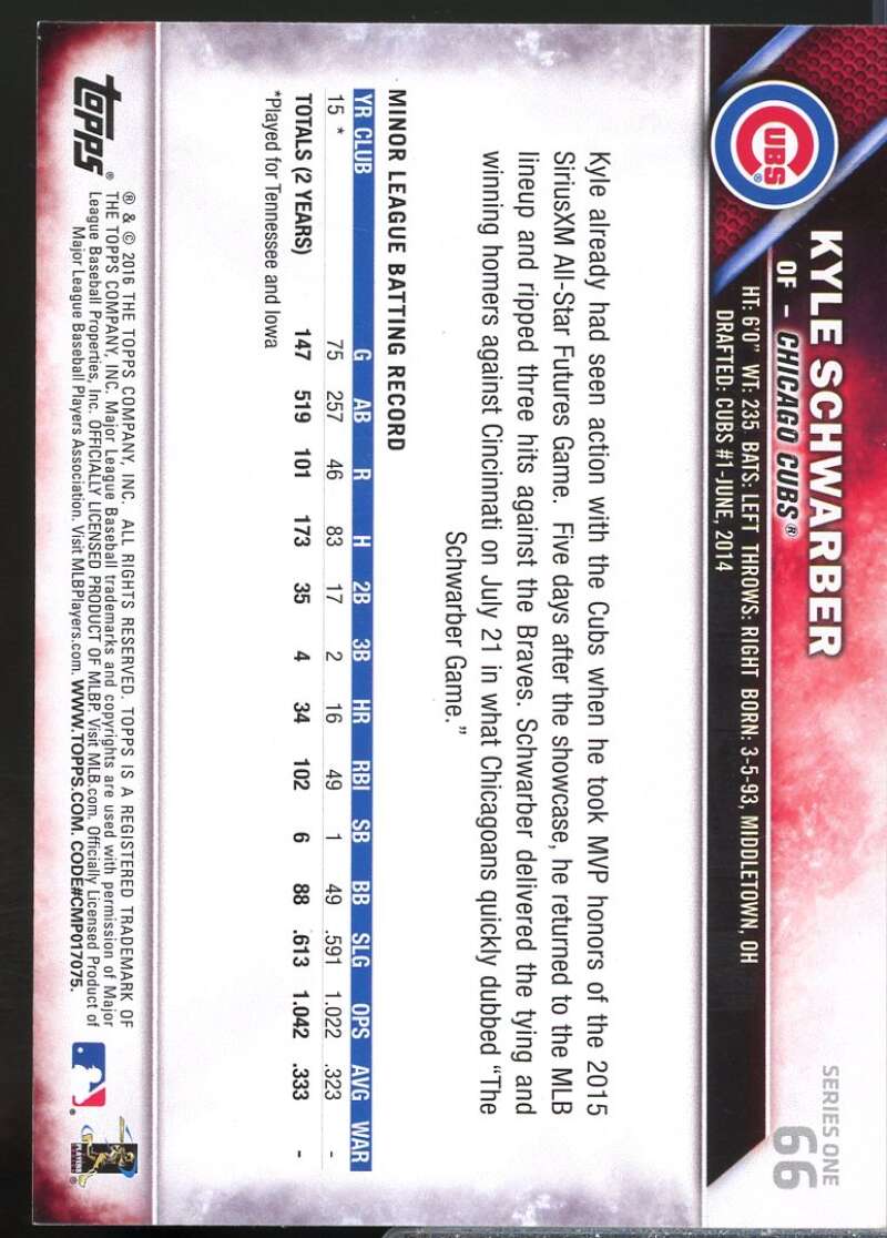 Kyle Schwarber Rookie Card 2016 Topps 65th Anniversary #66  Image 2