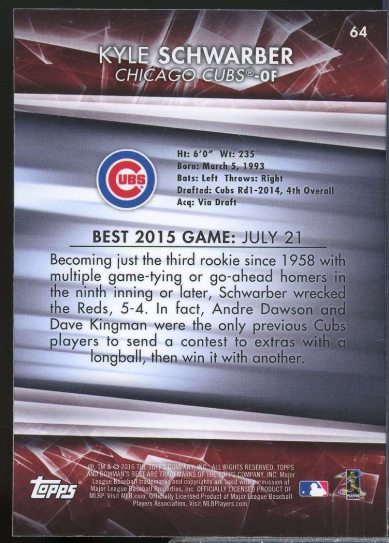 Kyle Schwarber Rookie Card 2016 Bowman's Best #64  Image 2