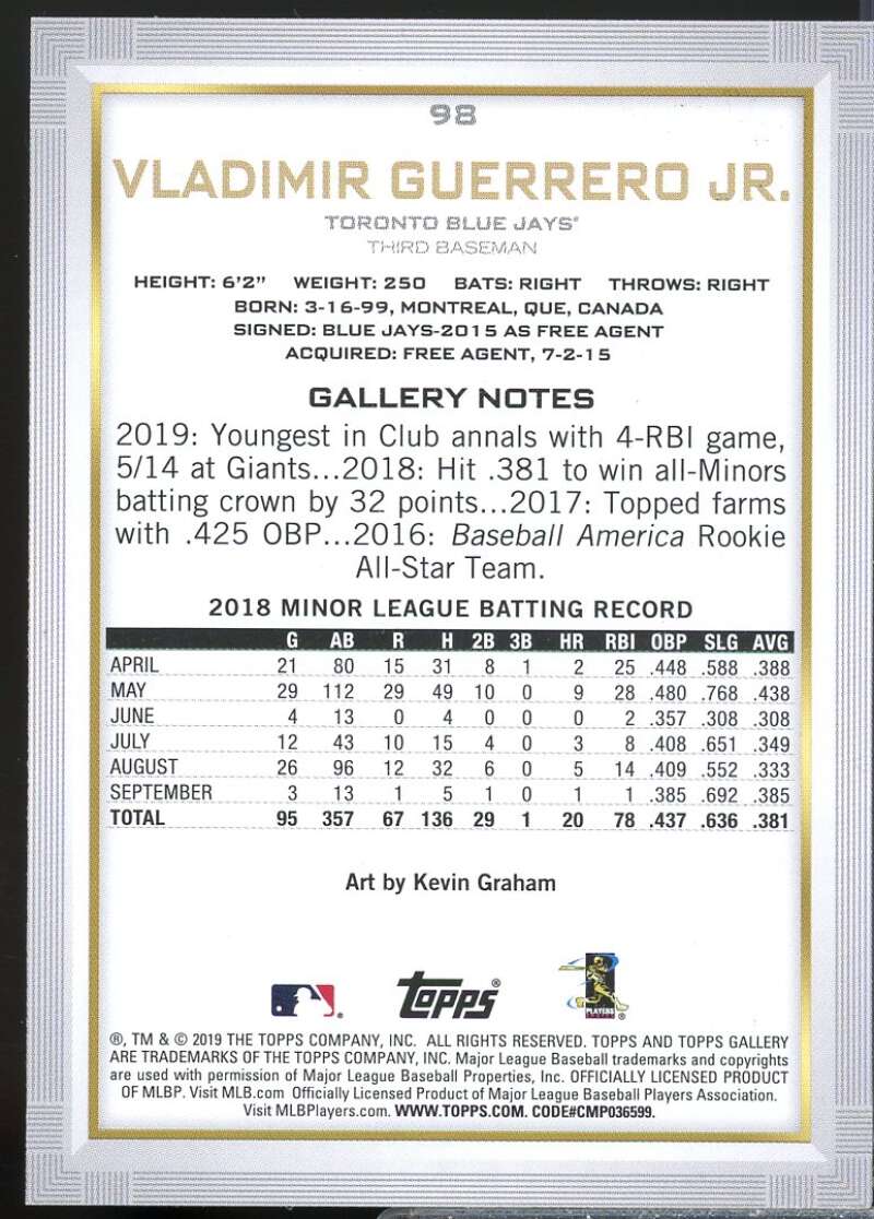 Vladimir Guerrero Jr. RC Card 2019 Topps Gallery #98  Image 2