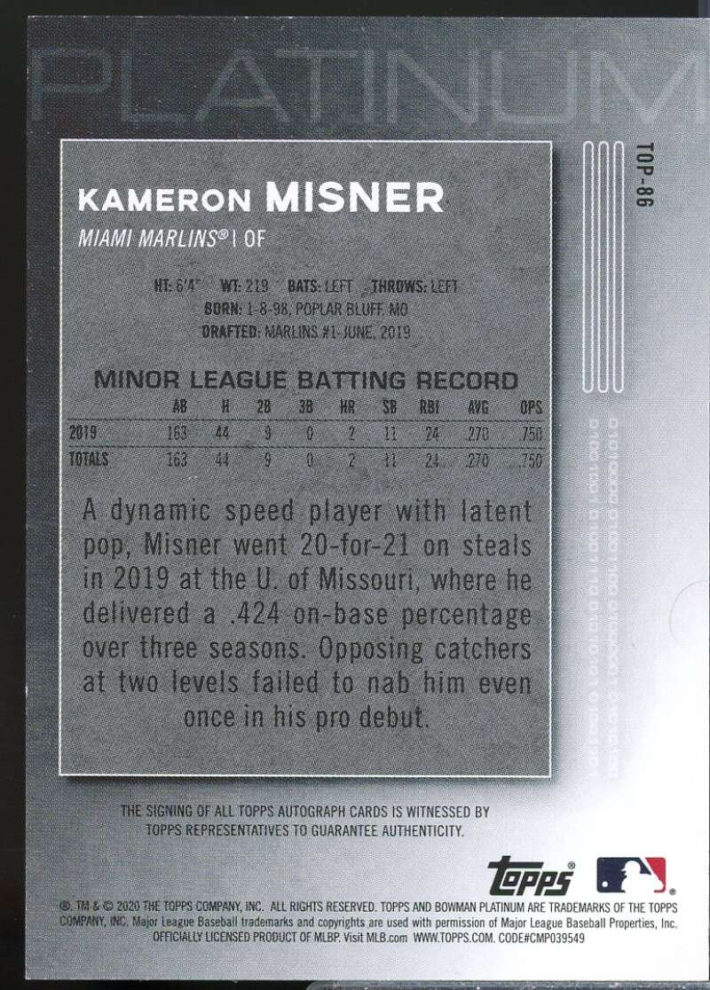 Kameron Misner Card 2020 Bowman Platinum Top Prospect Autographs Purple #TOP86  Image 2