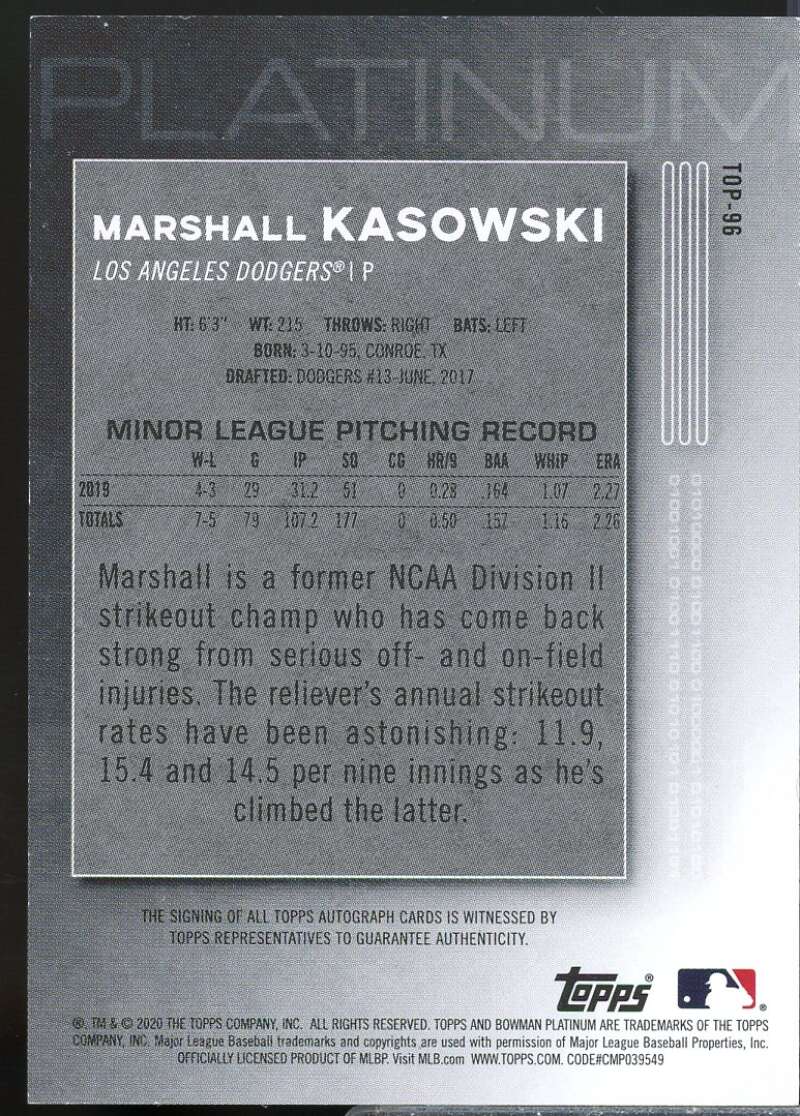 Marshall Kasowski 2020 Bowman Platinum Top Prospect Autographs Green #TOP96  Image 2
