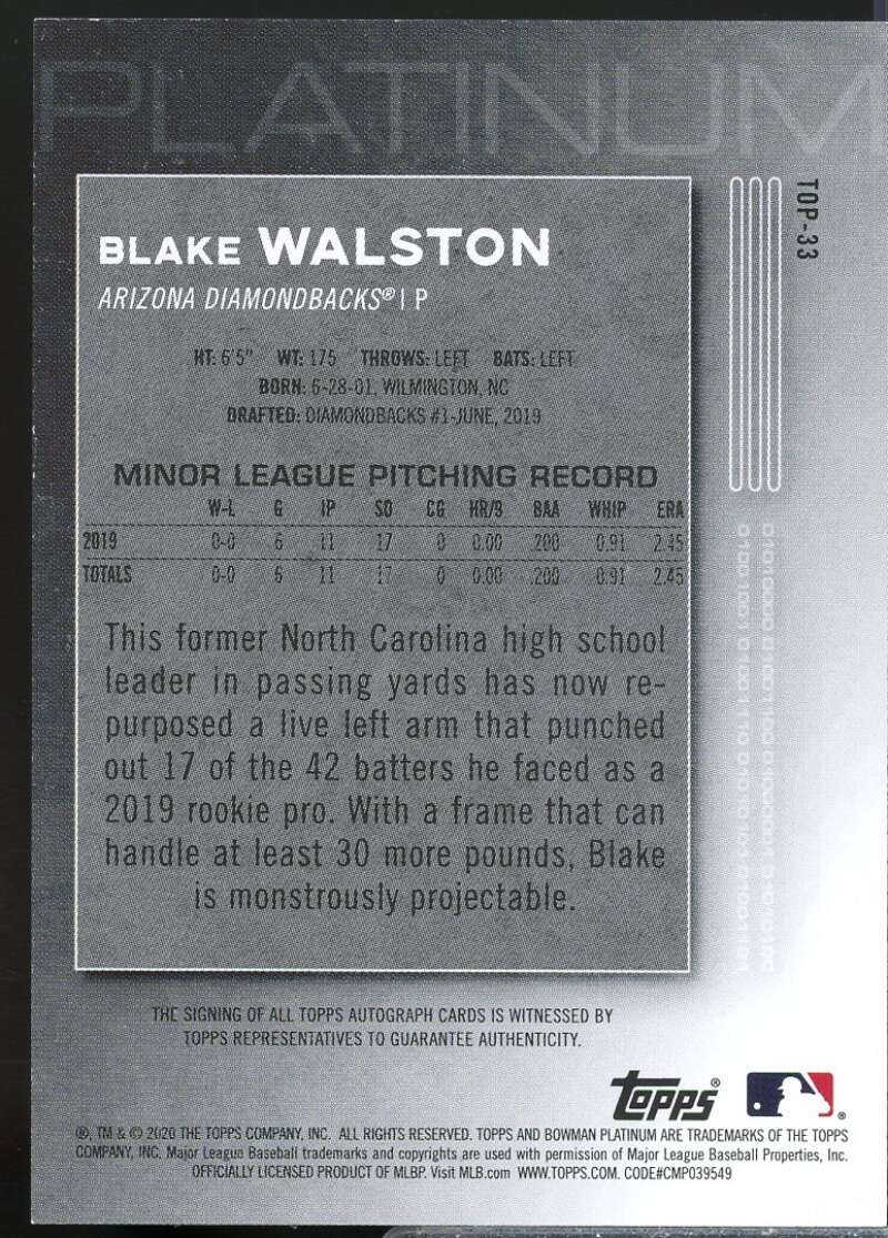 Blake Walston Card 2020 Bowman Platinum Top Prospect Autographs Green #TOP33  Image 2