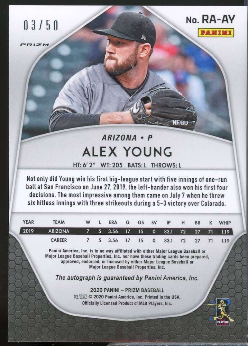 Alex Young Card 2020 Panini Prizm Rookie Autographs Prizms Purple #66  Image 2