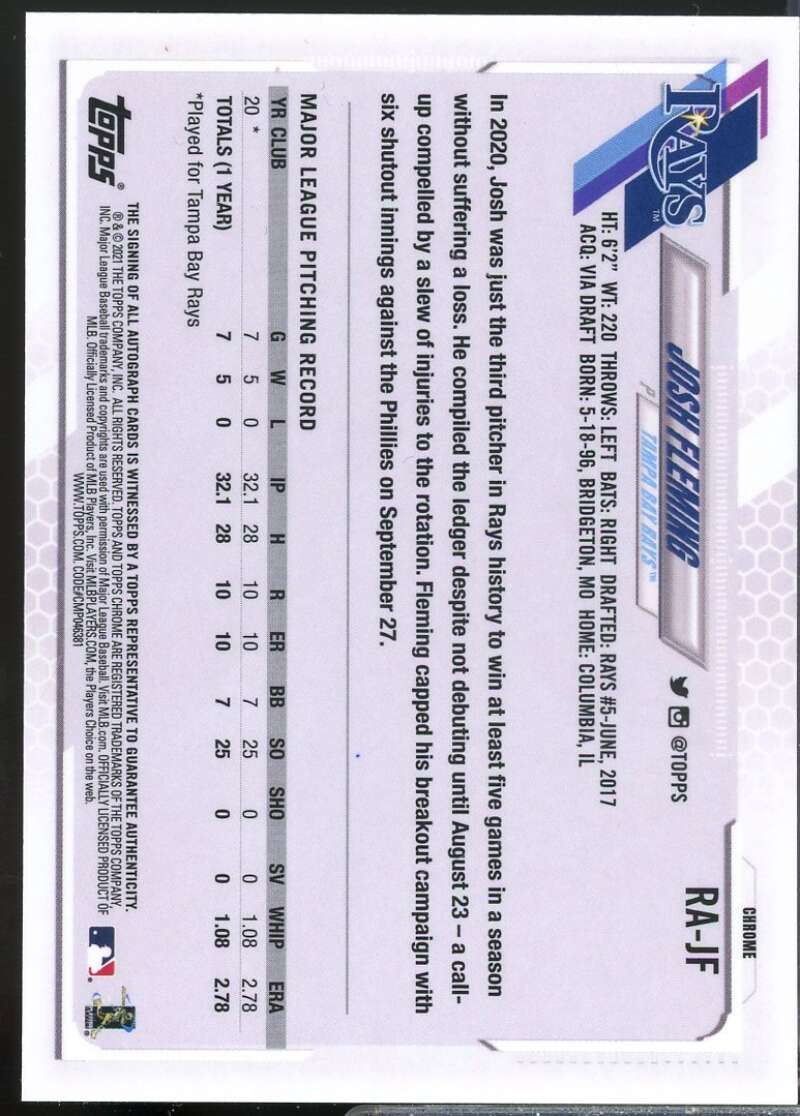 Josh Fleming Card 2021 Topps Chrome Rookie Autographs #RAJF  Image 2