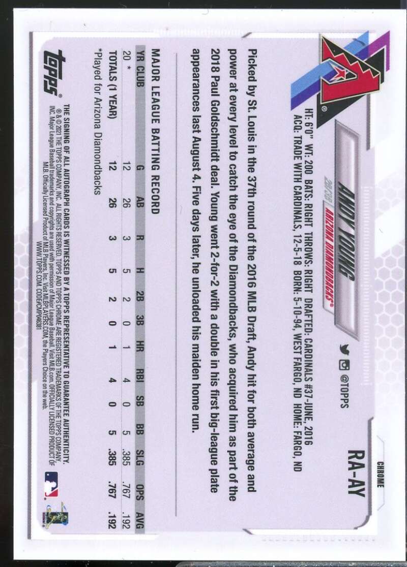 Andy Young Card 2021 Topps Chrome Rookie Autographs #RAAY  Image 2