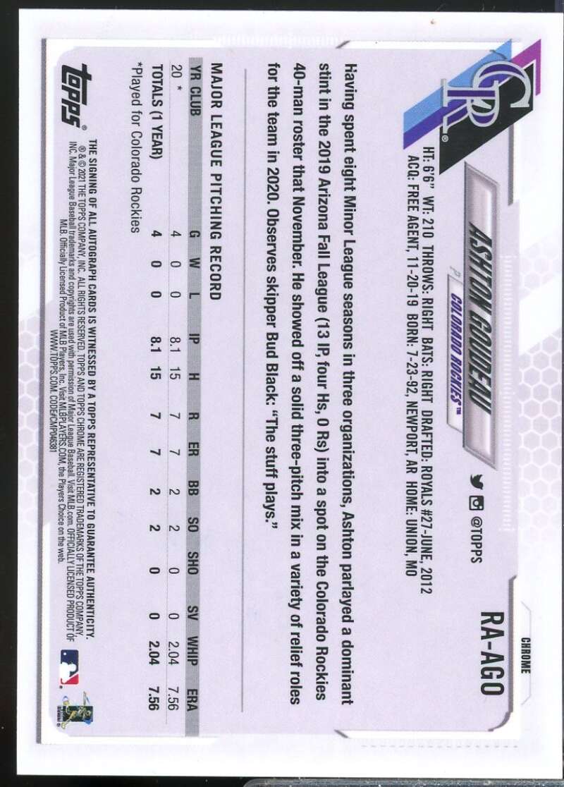 Ashton Goudeau Card 2021 Topps Chrome Rookie Autographs #RAAGO  Image 2