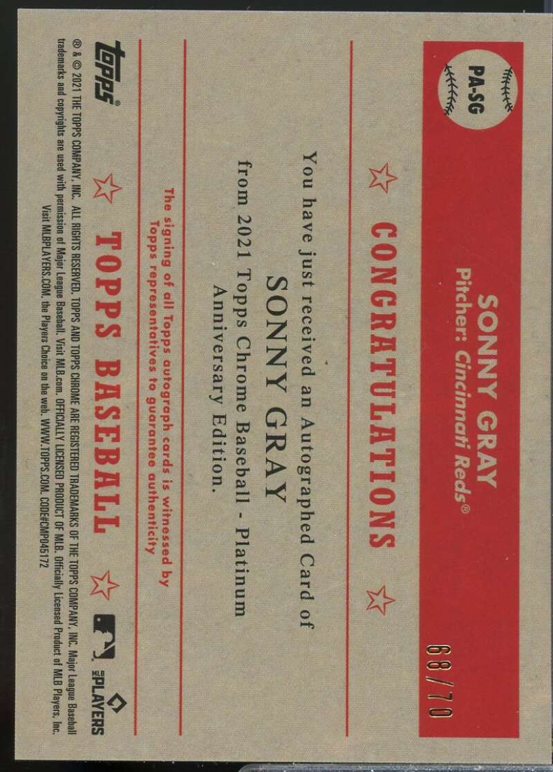 Gray 2021 Topps Chrome Plat Anniversary AU Plat Wave 70th Anniversary Ref #PASG  Image 2