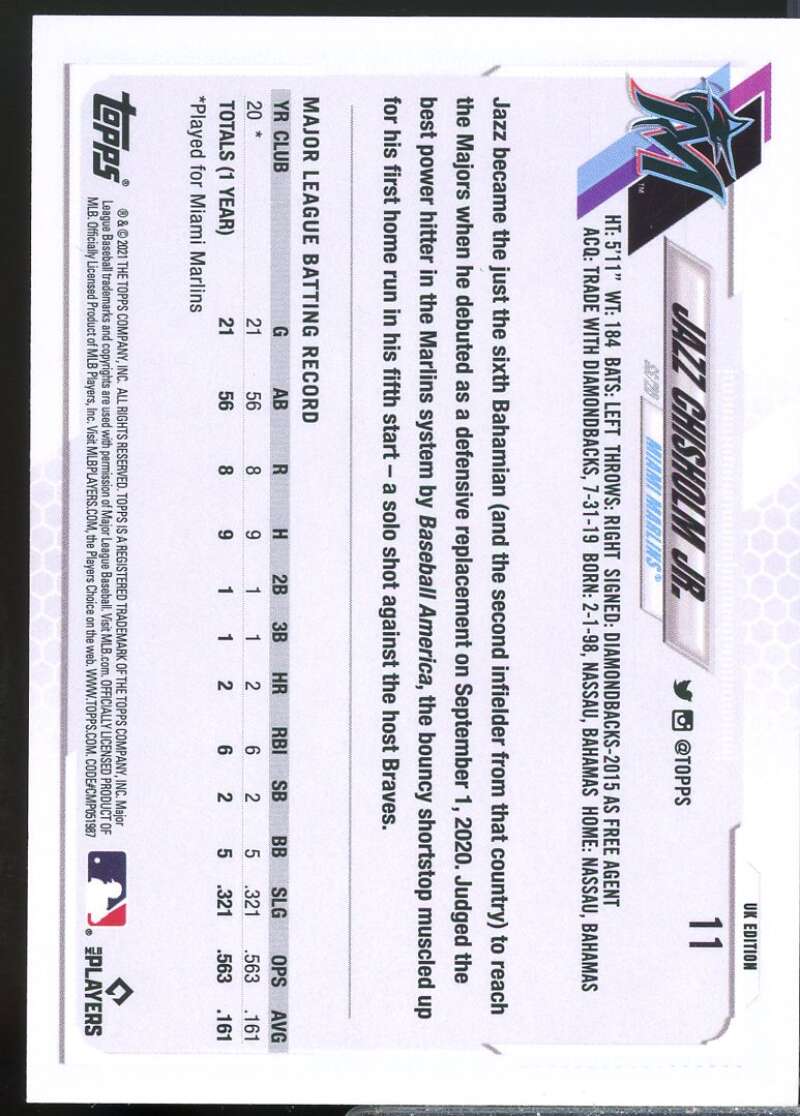 Jazz Chisholm Jr. Card 2021 Topps UK #11  Image 2