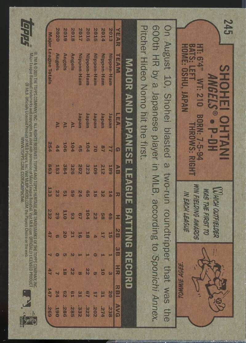 Shohei Ohtani Card 2021 Topps Heritage #245  Image 2