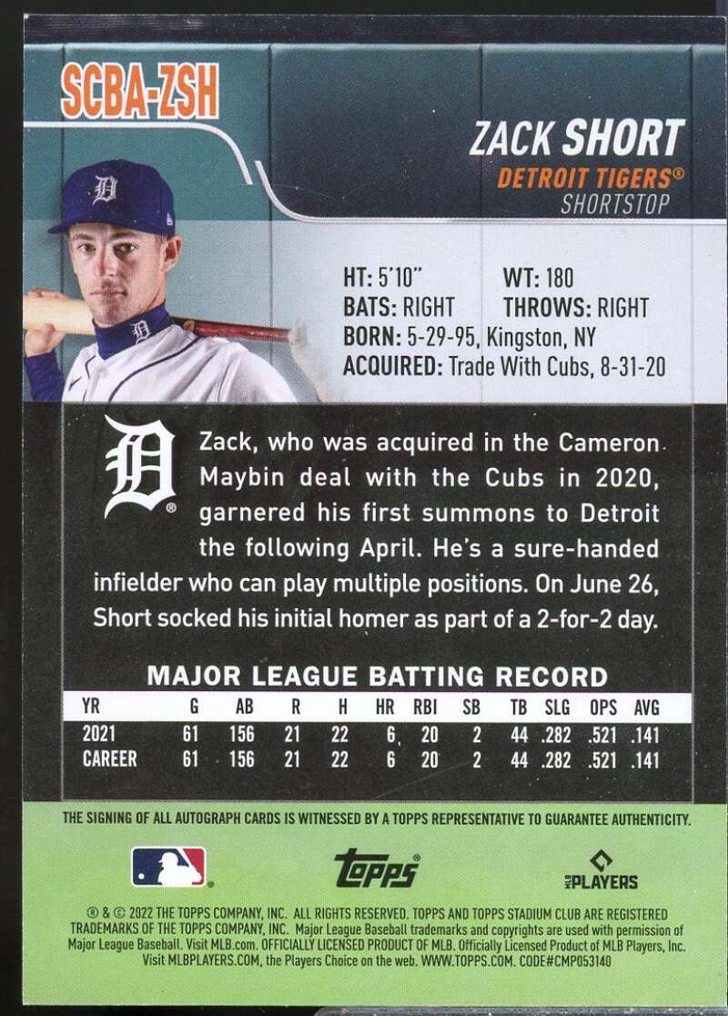 Zack Short Card 2022 Stadium Club Autographs #SCBAZSH  Image 2