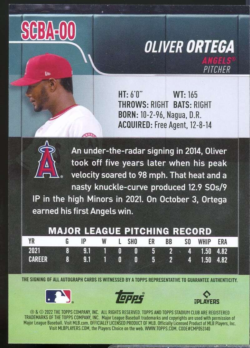 Oliver Ortega Card 2022 Stadium Club Autographs #SCBAOO  Image 2