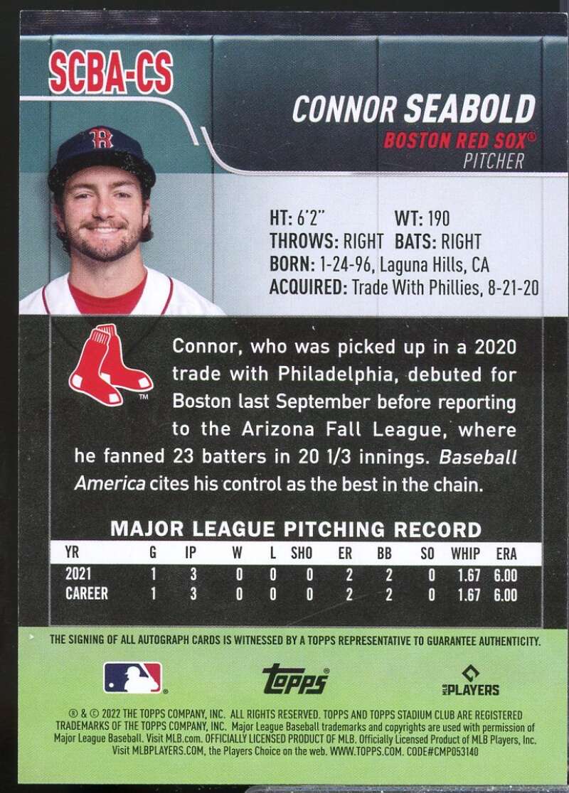 Connor Seabold Card 2022 Stadium Club Autographs #SCBACS  Image 2