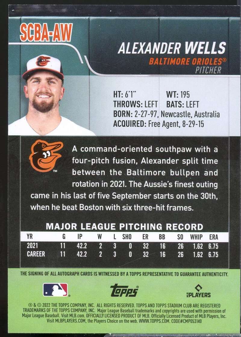 Alexander Wells Card 2022 Stadium Club Autographs #SCBAAW  Image 2