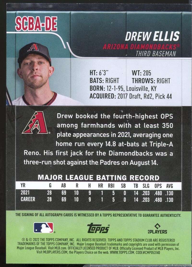 Drew Ellis Card 2022 Stadium Club Autographs #SCBADE  Image 2