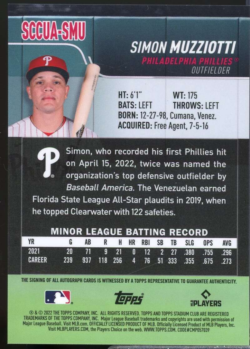 Simon Muzziotti Card 2022 Stadium Club Chrome Autographs #SCCUASMU  Image 2