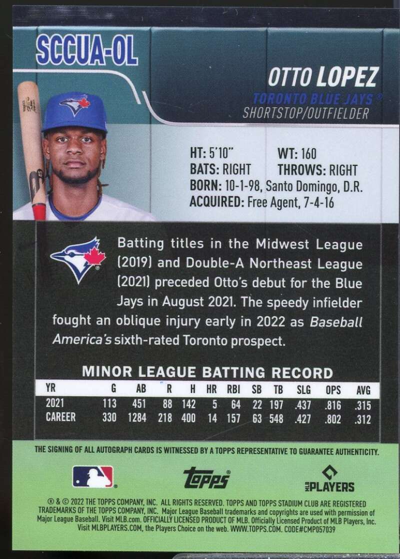 Otto Lopez Card 2022 Stadium Club Chrome Autographs #SCCUAOL  Image 2