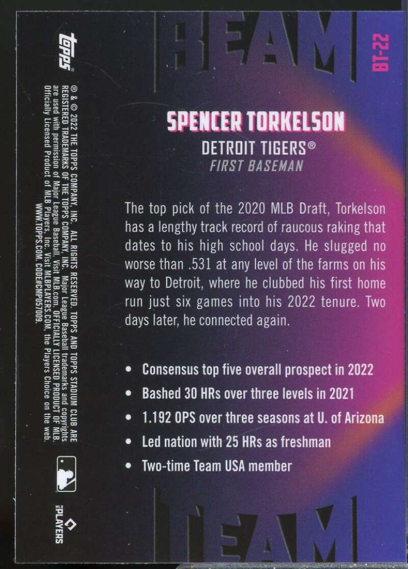 Spencer Torkelson Rookie Card 2022 Stadium Club Chrome Beam Team #BT22  Image 2