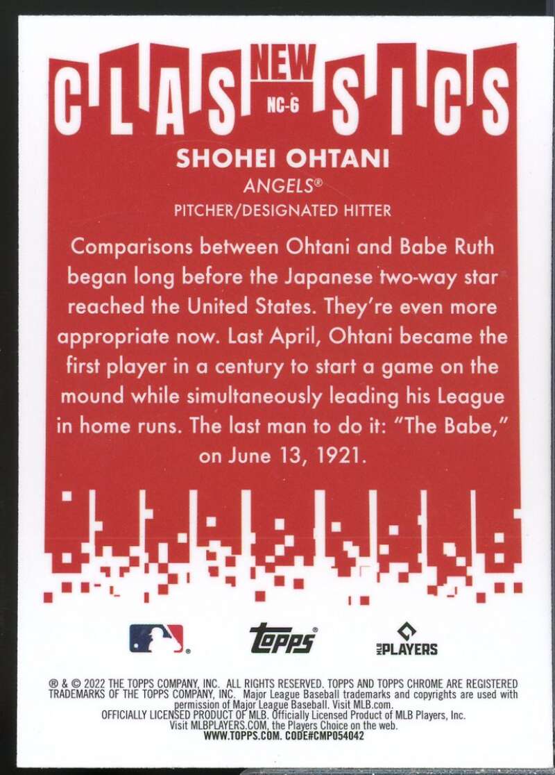 Shohei Ohtani Card 2022 Topps Chrome New Classics #NC6  Image 2