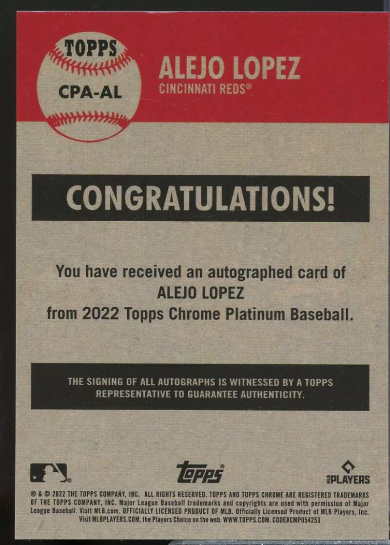 Alejo Lopez Card 2022 Topps Chrome Platinum Anniversary Autographs #CPAAL  Image 2