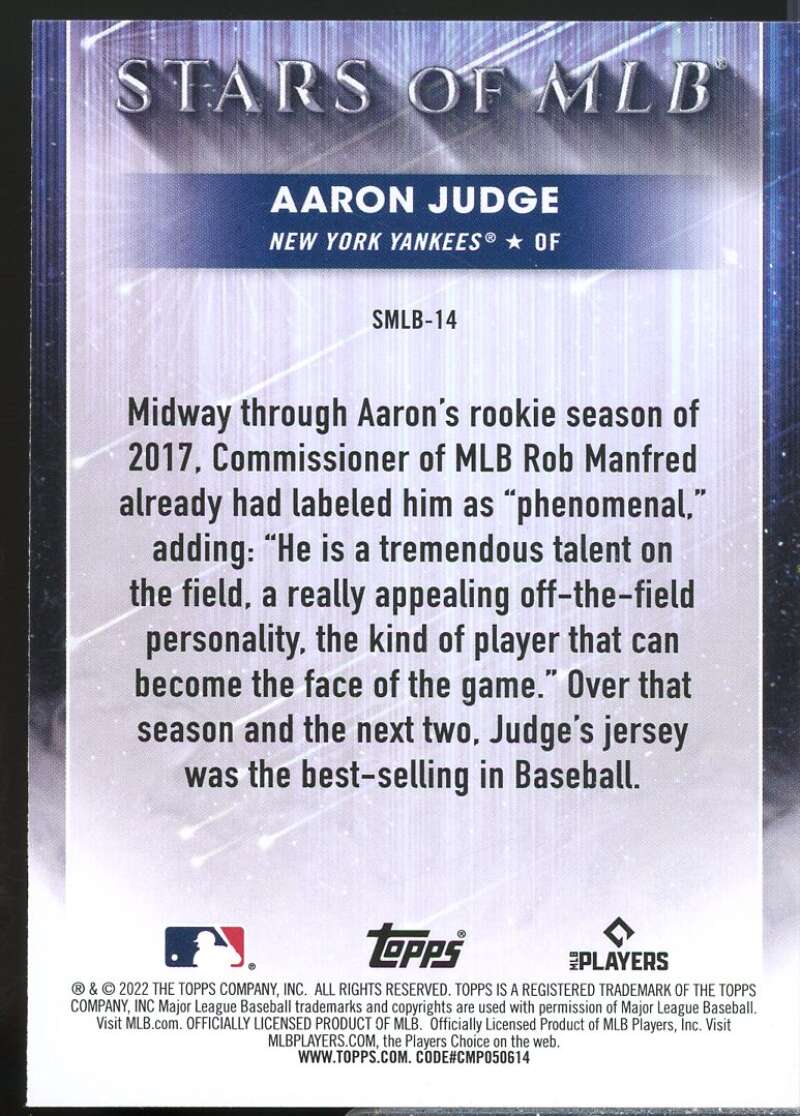 Aaron Judge Card 2022 Topps Stars of MLB Chrome #SMLBC14  Image 2
