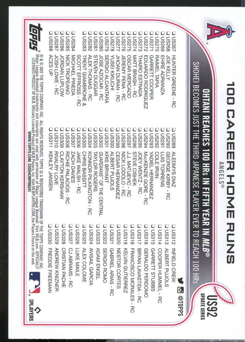 Shohei Ohtani SH Card 2022 Topps Update #US92  Image 2