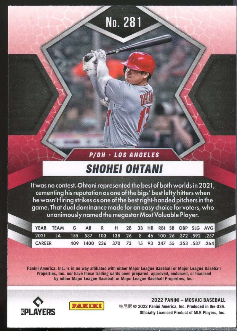 Shohei Ohtani AW Card 2022 Panini Mosaic #281  Image 2