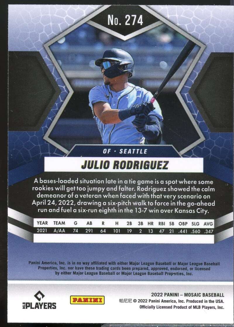 Julio Rodriguez Rookie Card 2022 Panini Mosaic #274  Image 2