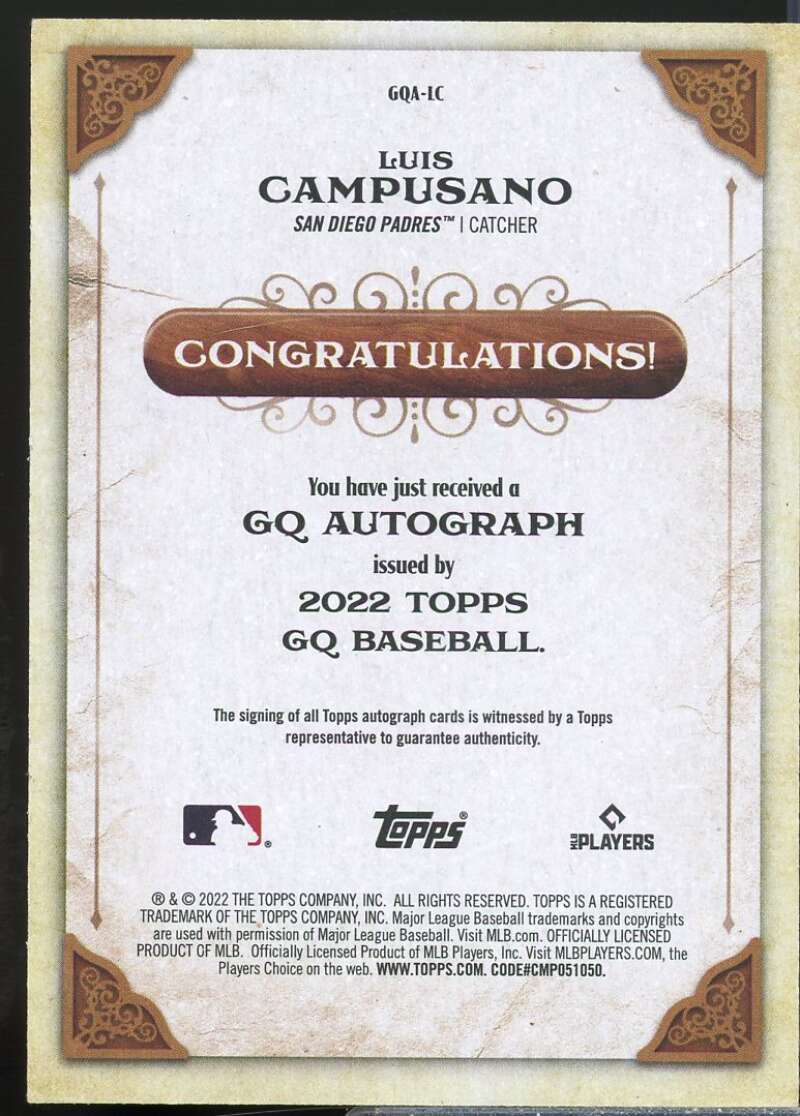 Luis Campusano Card 2022 Topps Gypsy Queen Autographs #GQALC  Image 2