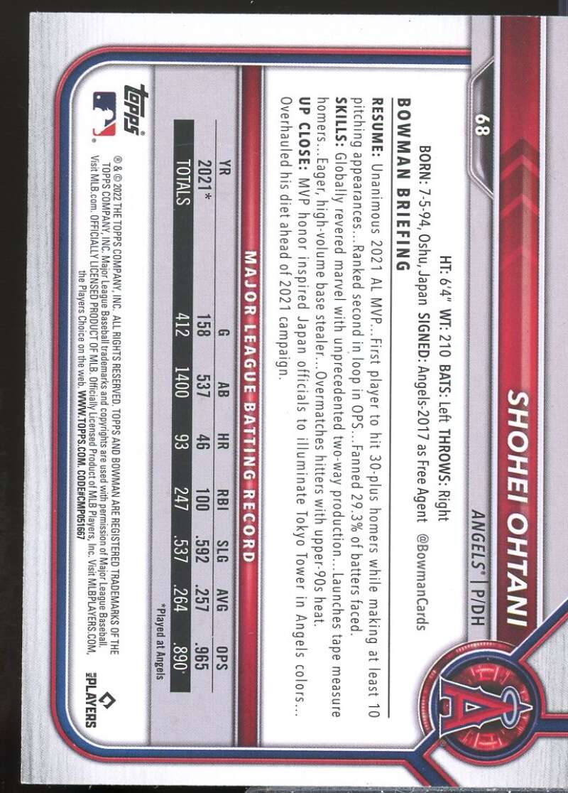 Shohei Ohtani Card 2022 Bowman #68  Image 2