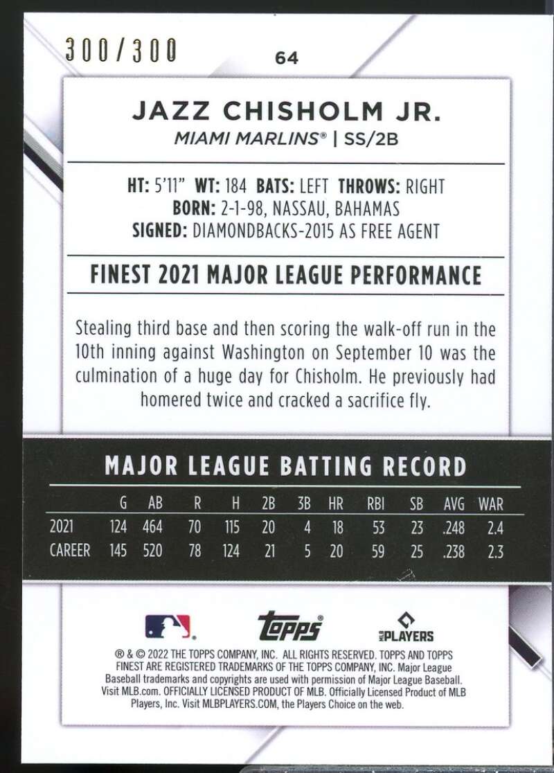 Jazz Chisholm Jr. Card 2022 Finest Sky Blue Refractors #64  Image 2