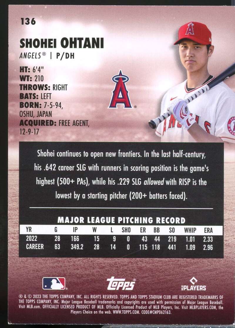 Shohei Ohtani Card 2023 Stadium Club #136  Image 2