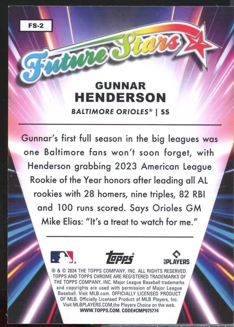 Gunnar Henderson Card 2024 Topps Chrome Future Stars #FS2  Image 2