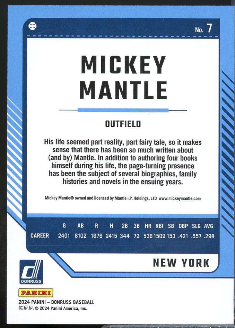 Mickey Mantle Card 2024 Donruss Red and Blue #7  Image 2