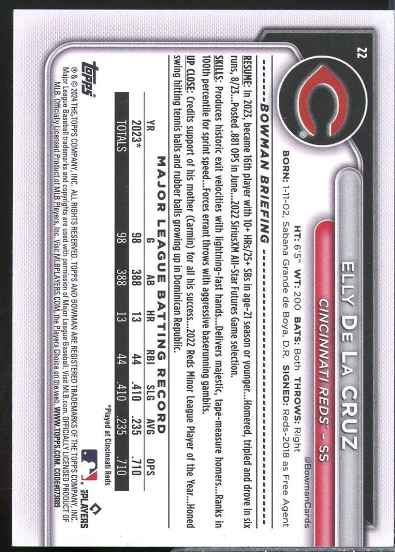 Elly De La Cruz Rookie Card 2024 Bowman #22  Image 2